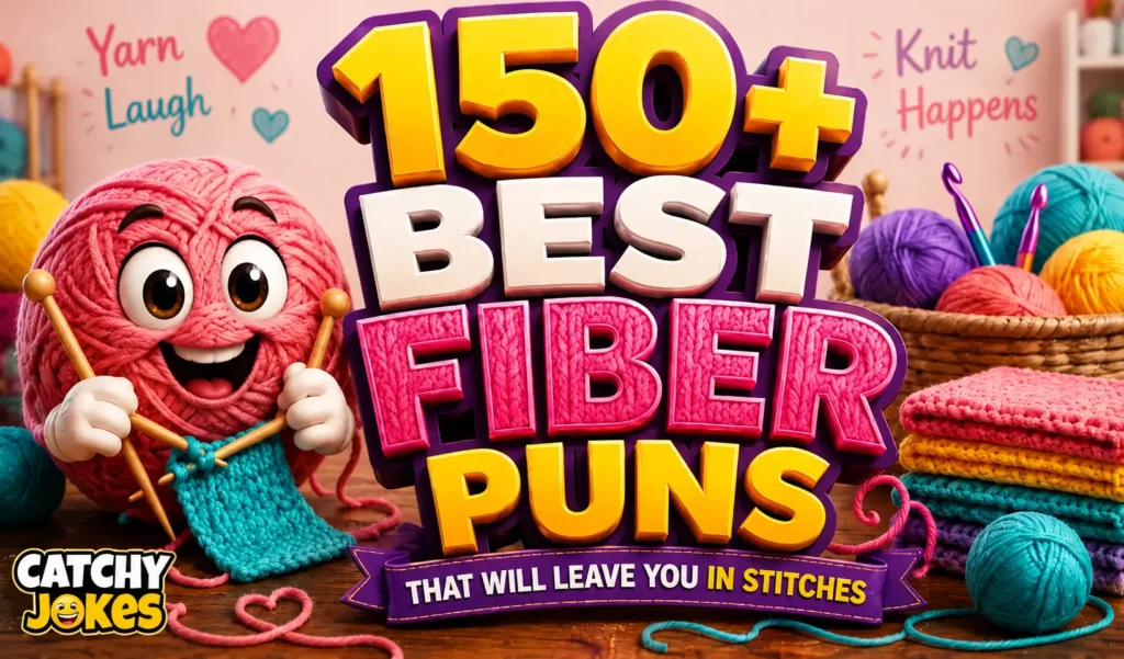 150+ best fiber puns featuring a funny yarn character knitting colorful fabric