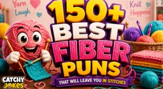150+ best fiber puns featuring a funny yarn character knitting colorful fabric