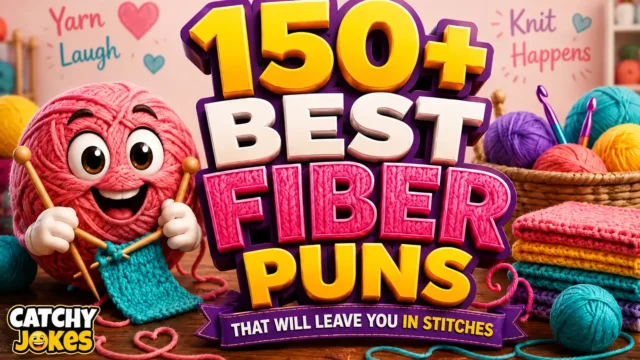 150+ best fiber puns featuring a funny yarn character knitting colorful fabric