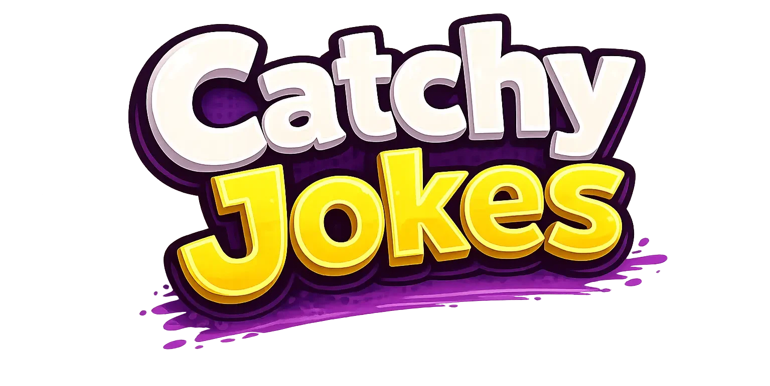 Catchy Jokes logo with a laughing emoji and playful 3D lettering