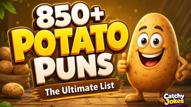 850+ potato puns thumbnail with a fun cartoon potato mascot