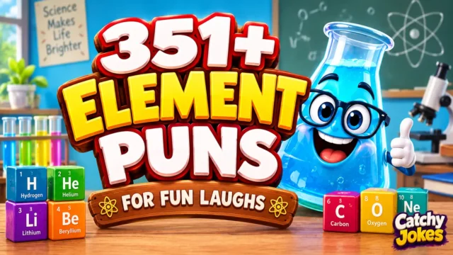 Element puns thumbnail with a colorful chemistry lab and a fun flask mascot